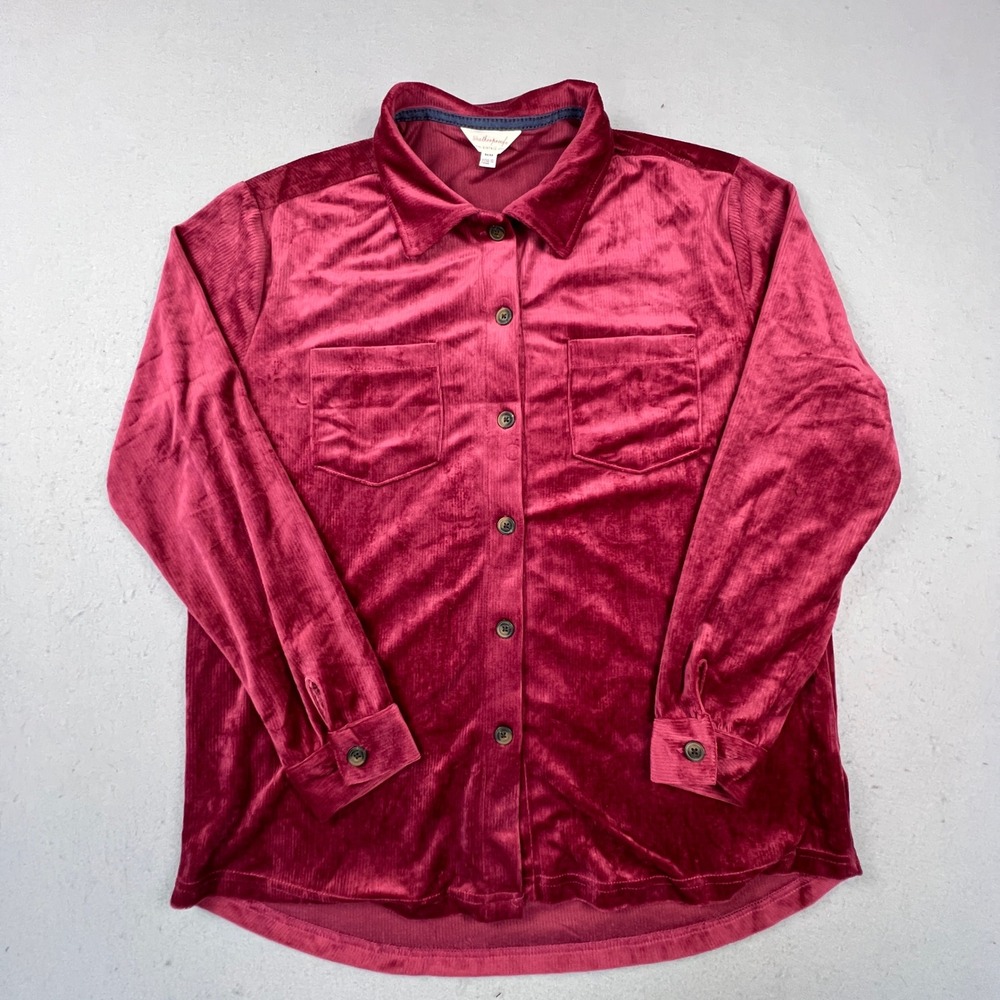 Weatherproof Vintage Corduroy Shirt Womens Medium Burgundy Red Velvet Button Up